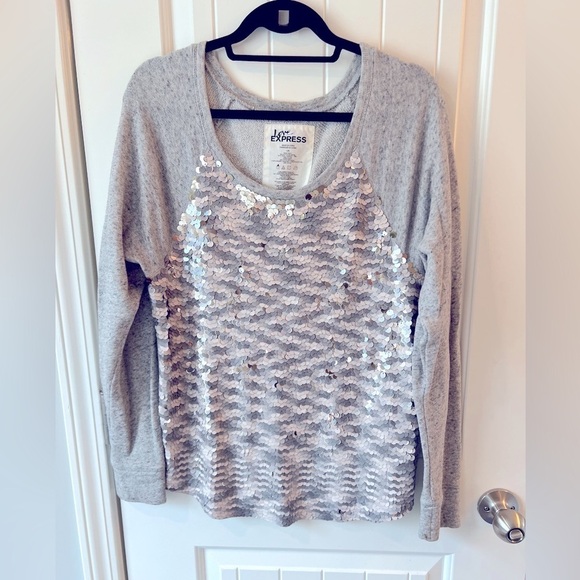 💕 Express Love pullover sweater with sequins Gray Cotton Size L - Picture 1 of 4